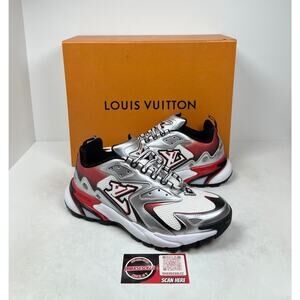 Size 6LV/7US - Louis Vuitton Runner Tatic Silver/Red Sneakers❤️ RETAIL $1.3K!